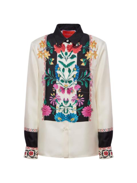 Boy floral-embroidered silk shirt