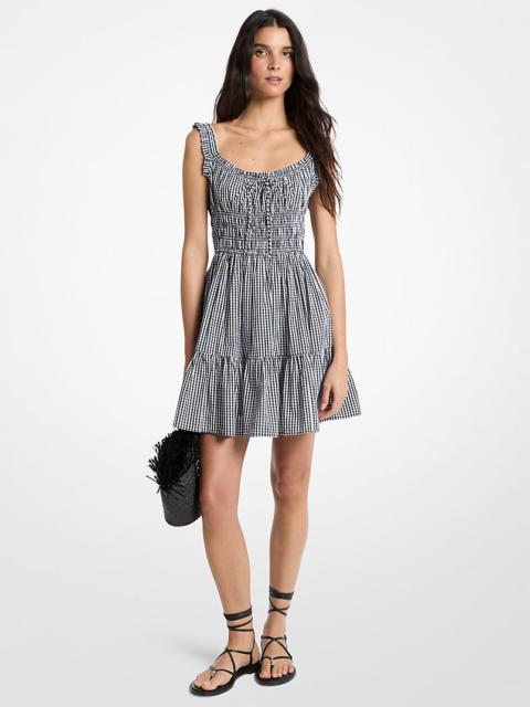 MICHAEL KORS Gingham Smocked Cotton Mini Dress