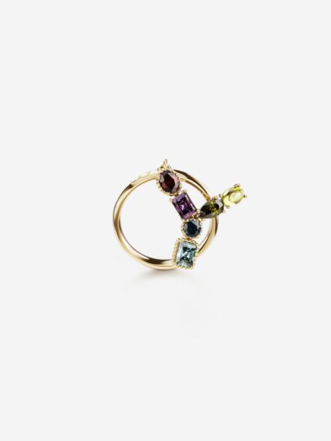 Dolce & Gabbana Rainbow alphabet Y ring in yellow gold with multicolor fine gems