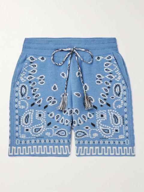 Straight-Leg Jacquard-Knit Cotton-Blend Drawstring Shorts
