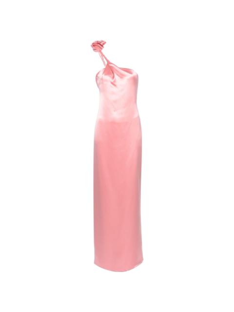 one-shoulder silk maxi dress