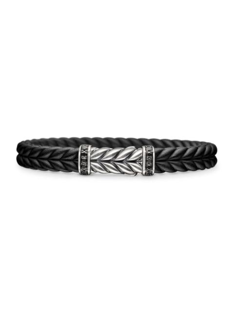 DAVID YURMAN Men's Chevron Bracelet in Sterling Silver and Rubber - Black Diamond