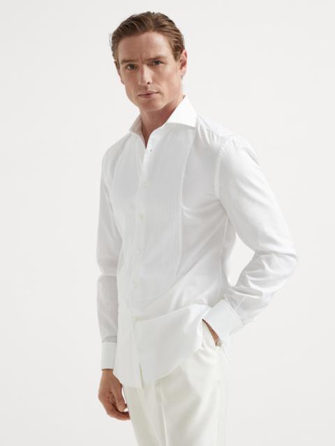 Brunello Cucinelli Sea Island cotton twill slim fit tuxedo shirt with pleated bib, spread collar and French cuffs