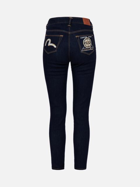 EVISU BROCADE SEAGULL AND KAMON APPLIQUÉ SKINNY JEANS