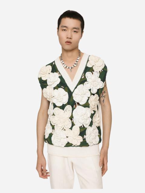 Dolce & Gabbana Sleeveless cotton sweater with floral appliqués