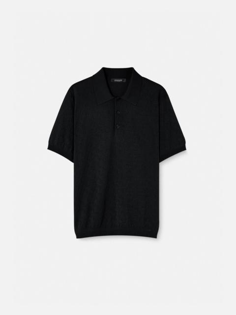 VERSACE La Greca Short-Sleeved Knit Polo Shirt