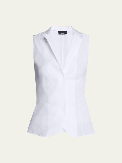 AKRIS Notched Stand-Collar Sleeveless Button-Front Blouse