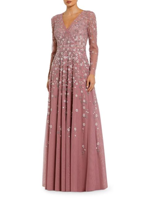 MAC DUGGAL Women's Sequin Embellished Long-Sleeve Gown - Berry
