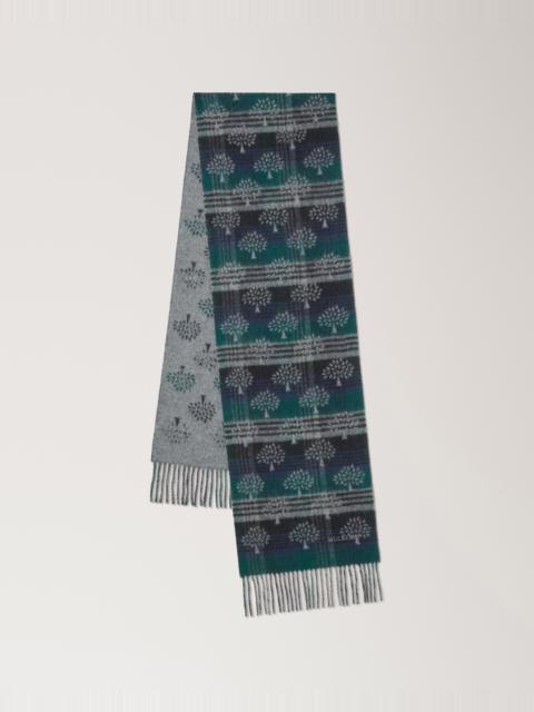 Mulberry Mulberry Heritage Check & Tree Scarf Mulberry Green & Night Sky Wool