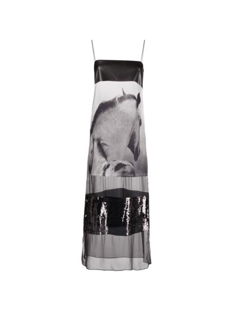 horse-print silk midi dress