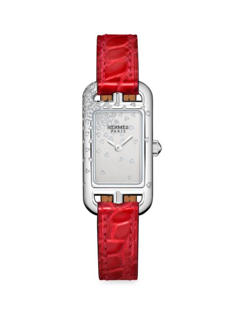 Hermès Women's Nantucket 29MM Stainless Steel, Diamond & Alligator Strap Watch - Red