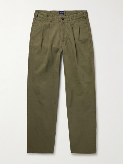 Noah Straight-Leg Pleated Herringbone Cotton Trousers