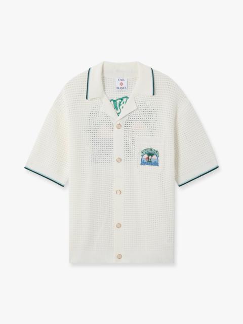 CASABLANCA White Palm Tree Emblem Crochet Short Sleeve Shirt | Casablanca Paris