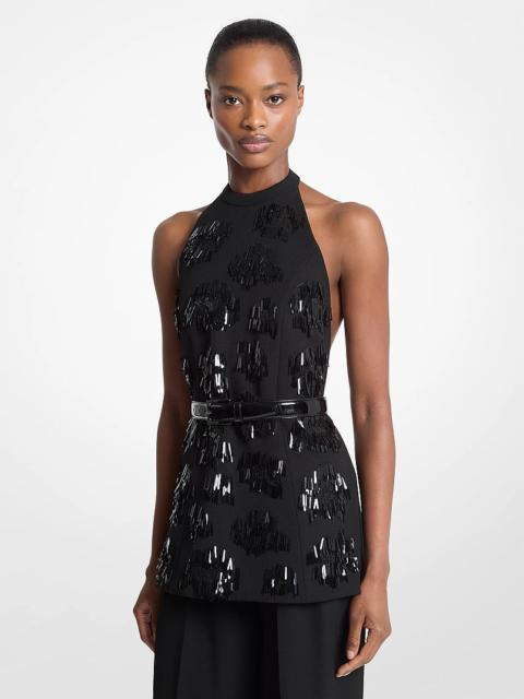 MICHAEL KORS COLLECTION Hand-Embroidered Paillette Wool Gabardine Halter Top