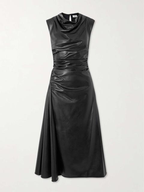 Burke draped faux leather midi dress