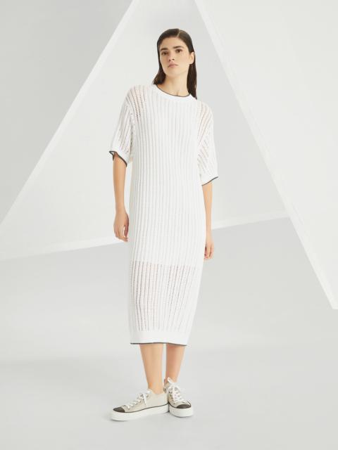 Brunello Cucinelli Cotton openwork rib knit dress with monili