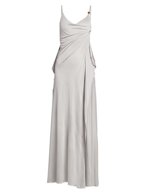 VERSACE Women's La Vacanza Draped Jersey Gown - Silver Grey