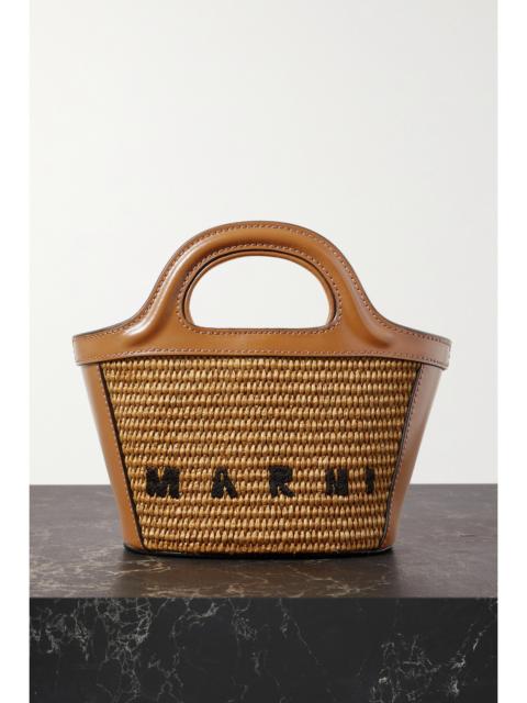 Marni Tropicalia Micro Embroidered Leather-trimmed Raffia Tote