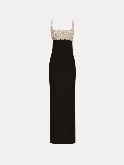 Oscar de la Renta MOTHER OF PEARL EMBROIDERED SLEEVELESS GOWN
