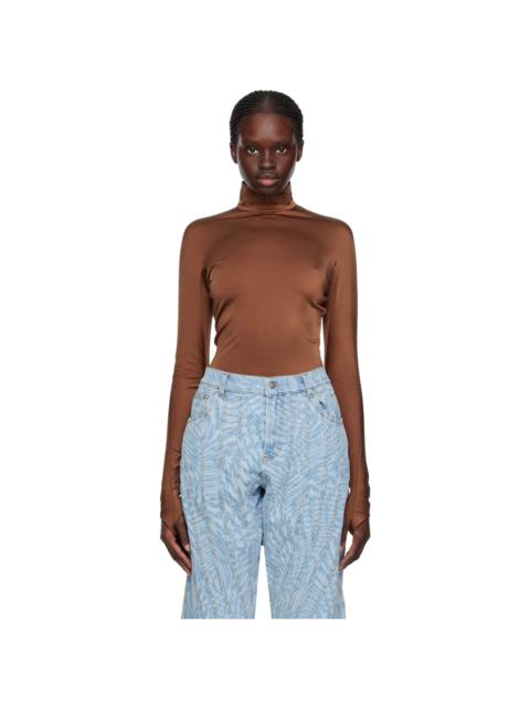 MUGLER Brown Mock Neck Bodysuit