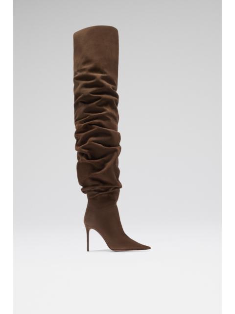 Amina Muaddi JAHLEEL THIGH HIGH BOOT COFFEE SUEDE