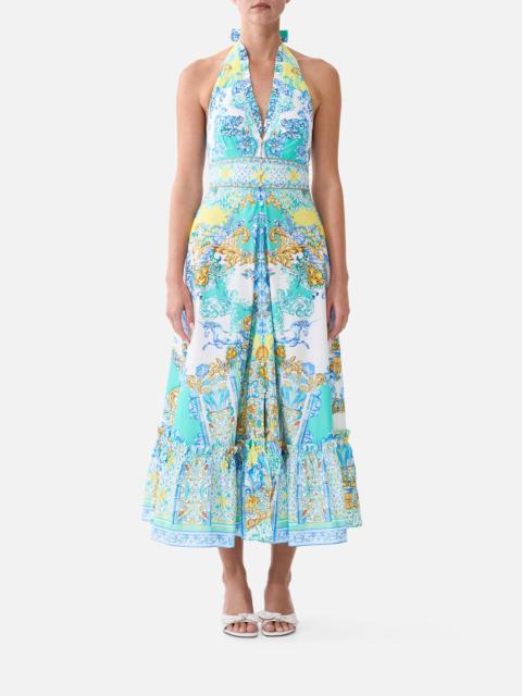 CAMILLA RUFFLE NECK HALTER DRESS DIAL UP THE TILES