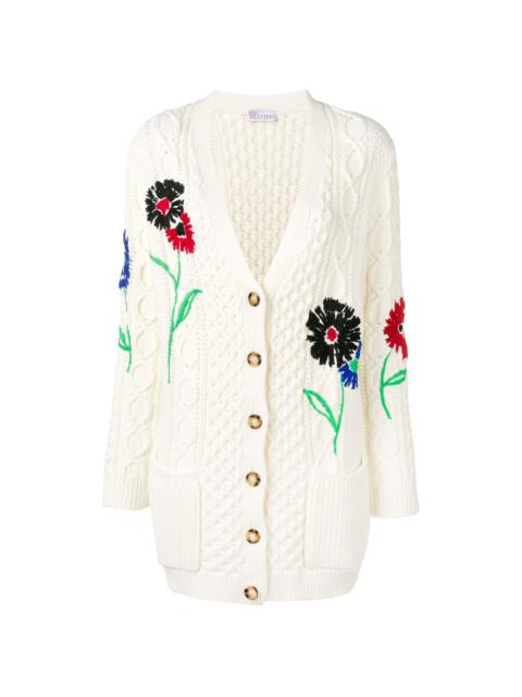 floral-embroidered cable-knit cardigan
