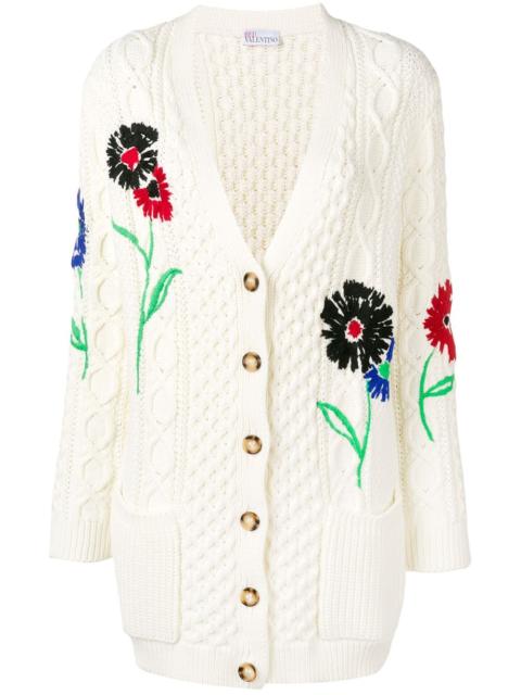 REDValentino floral-embroidered cable-knit cardigan