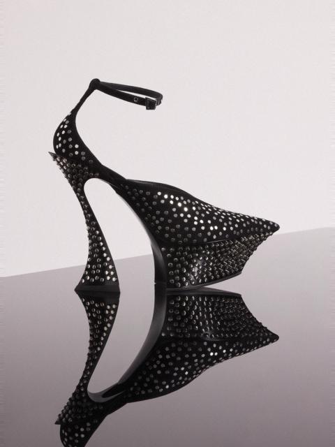 MUGLER black studded  platform strappy fang 95 mules