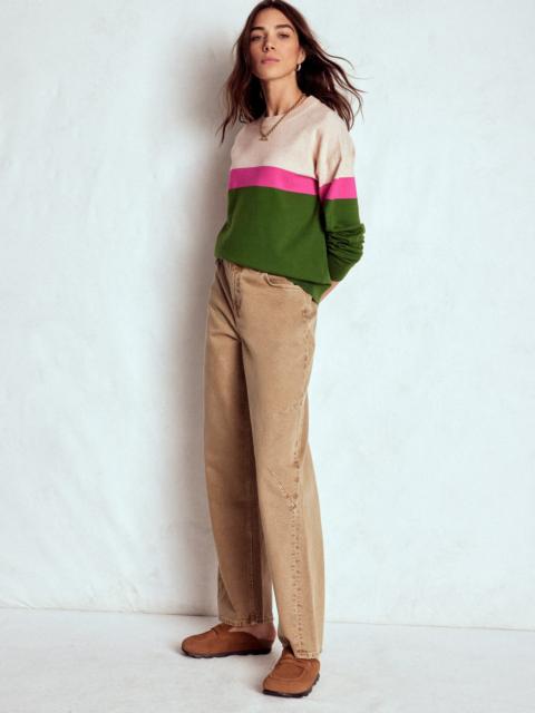 BODEN Lara Relaxed Cotton Jumper-Courtyard Green / Pink Yarrow