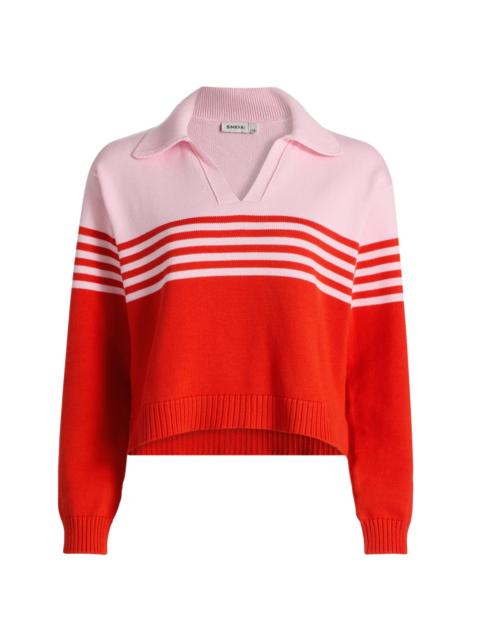 SIMKHAI Women's Jules Striped Cotton Polo Shirt - Lobster Stripe