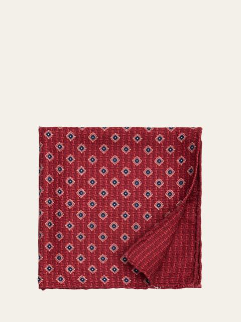 Brunello Cucinelli Men's Medallion-Print Silk Pocket Square