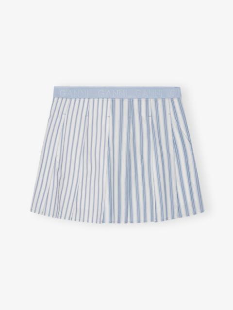 BLUE STRIPE COTTON PLEATED MINI SKIRT