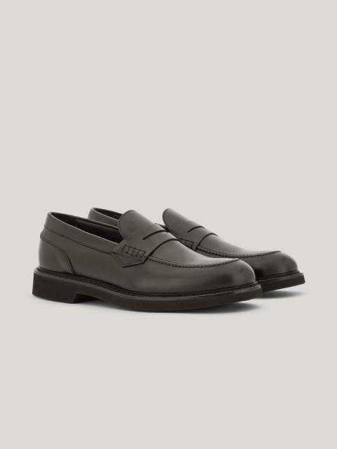 Canali DARK BROWN CALFSKIN PENNY LOAFERS WITH EVA SOLE