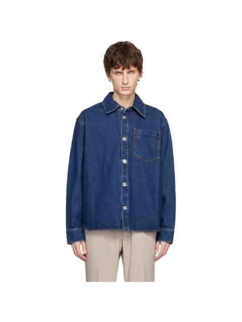 AMI Paris Blue Cotton Ami De Coeur Denim Overshirt