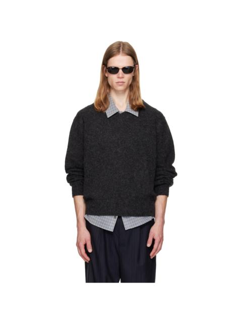 Tonywack Gray Brushed Shaggy Dog V-Neck Sweater