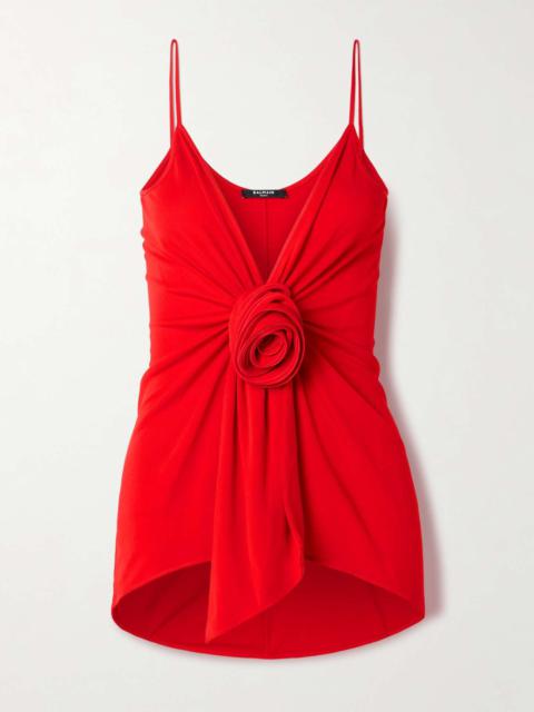 Appliquéd draped crepe camisole