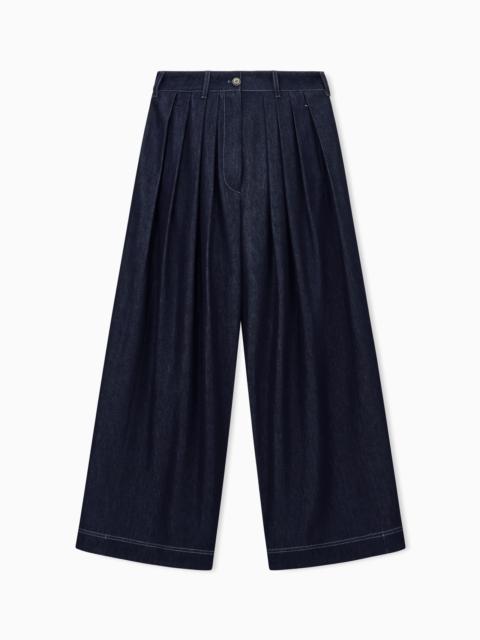 GIORGIO ARMANI PLEATED WIDE-LEG JEANS IN VIRGIN WOOL AND COTTON DENIM