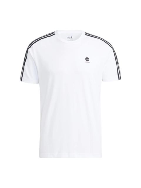 Men's adidas neo Contrasting Colors Stripe Athleisure Casual Sports Short Sleeve White T-Shirt HD466