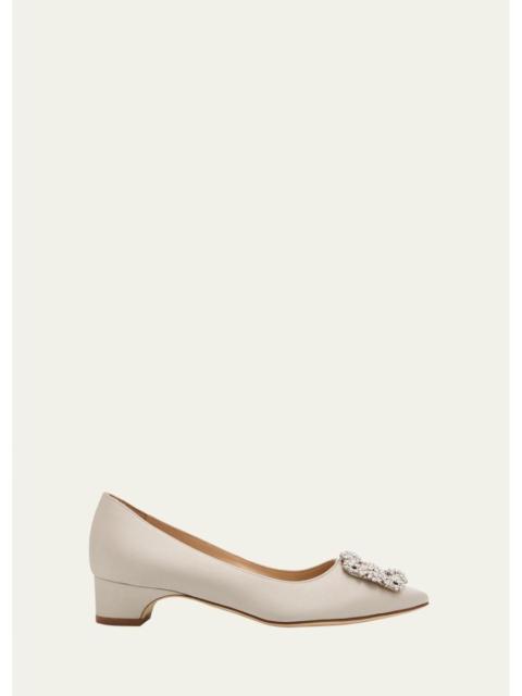 Manolo Blahnik 25mm Hangisibar Satin Crystal Buckle Pumps