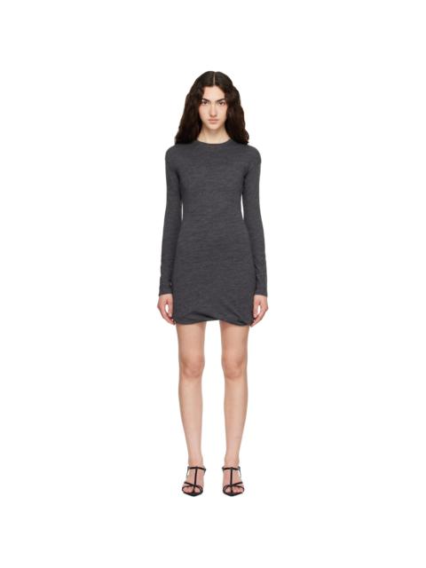 Jil Sander Gray Long Sleeves Crew Neck Double Layer Minidress