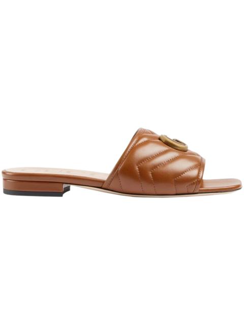 GUCCI Gucci Double G Slide Sandal Brown Leather