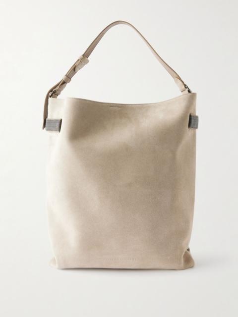 Brunello Cucinelli Bead-embellished suede shoulder bag Beige