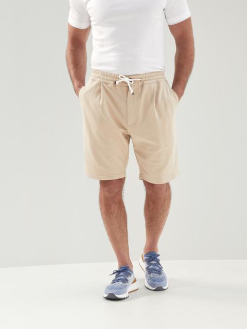 Brunello Cucinelli Techno cotton French terry Bermuda shorts with pleats