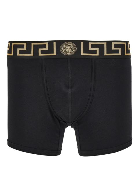VERSACE Men's Medusa Key Jersey Boxer Brief - Black Gold Greek Key