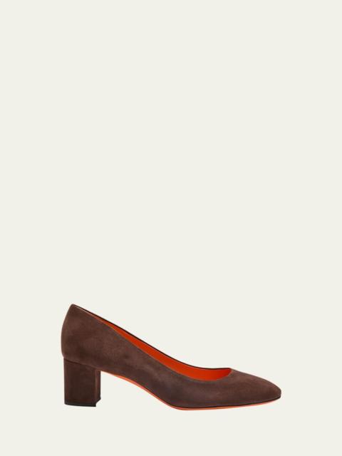 Santoni Flight Suede Block-Heel Pumps