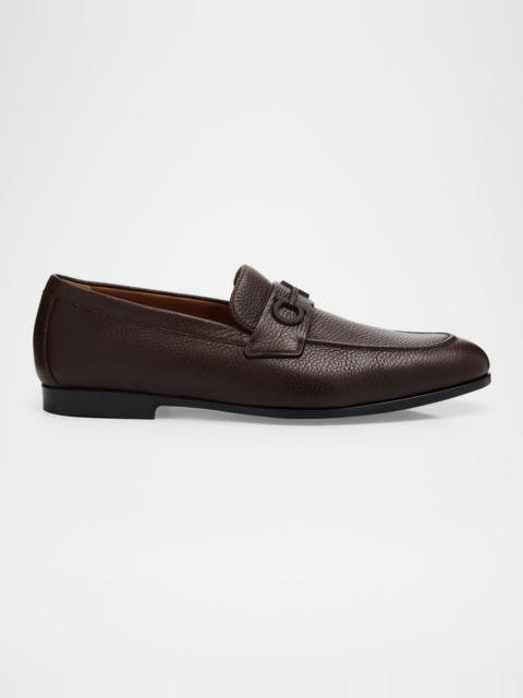 FERRAGAMO Men's Touch Hammered Leather Rubber-Gancini Loafers