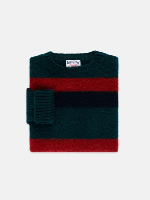 J. PRESS MADE-IN-SCOTLAND SHAGGY DOG GREEN, NAVY & RED REGIMENTAL STRIPE SWEATER - CLASSIC FIT