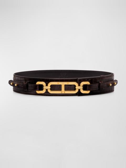 Whitney Croc Leather Waist Belt