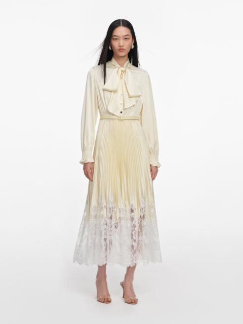 self-portrait Yellow Satin Lace Midi Dress